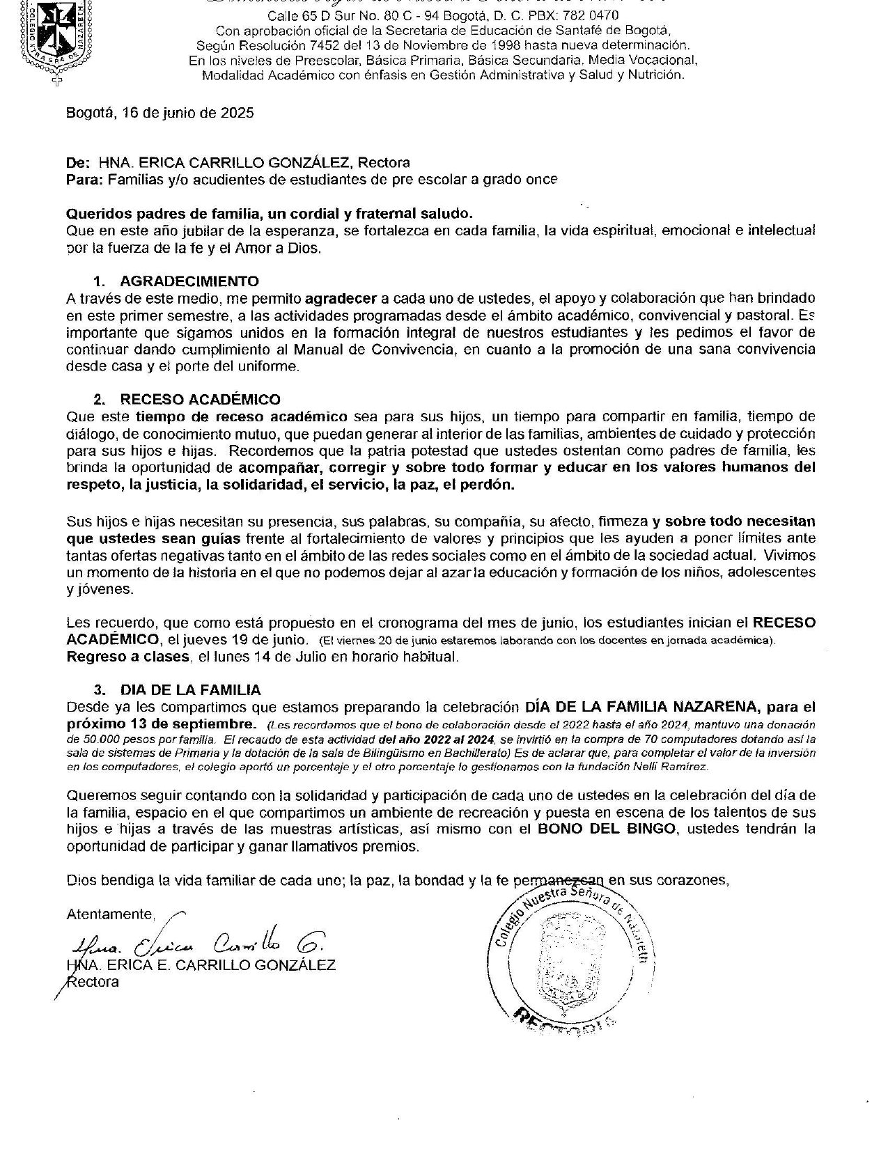 RECESO JUNIO 2025